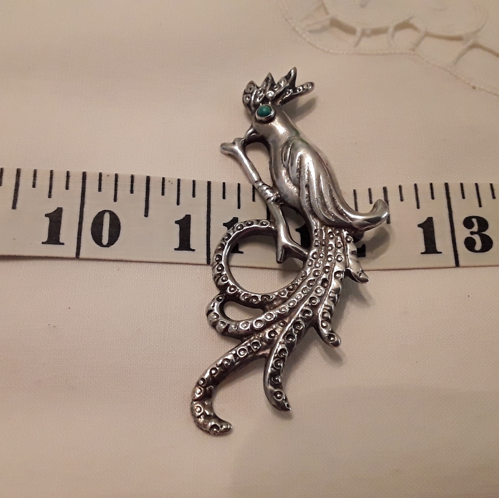 ANTIQUE 1940'S RARE STERLING SILVER PEACOCK PIN - Picture 16 of 16